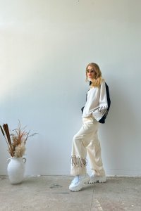 Unisex Yarasa Kol Oversize Keten Bol Kesim Alt Üst Takım - Zebra